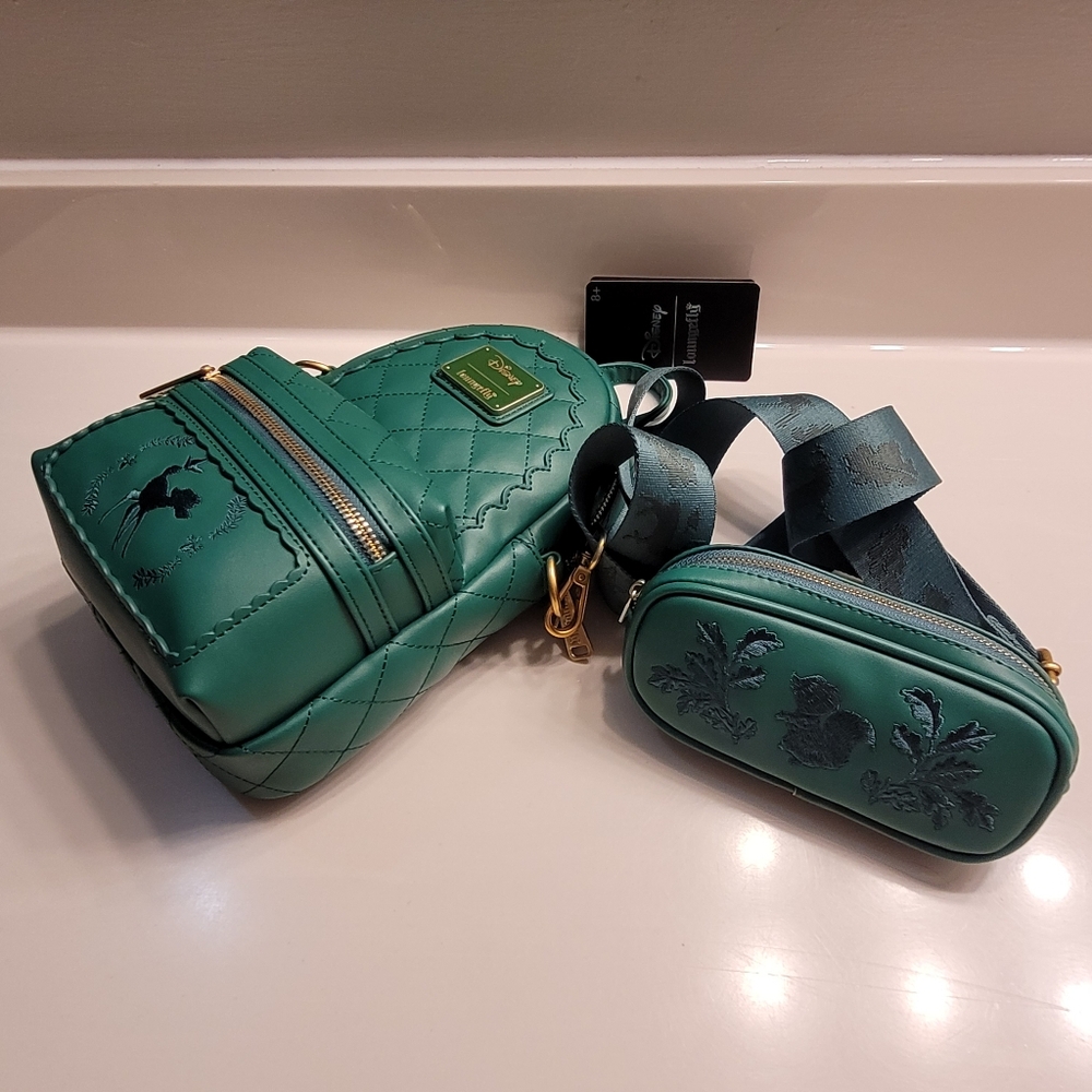 Bambi Loungefly X Disney Green Quilted Pattern Crossbody Sling Matching Coin Bag - Picture 10 of 16